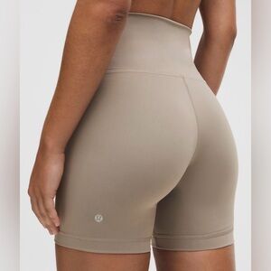 Lululemon Wunder Train High-Rise Short 6" in Tan